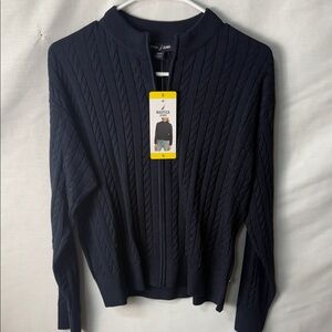 Nautica Navy Cable-Knit Zip-Front Turtleneck Sweater